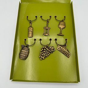 Dash of That Wine Charms Gold Plated Cheese Barrel Grapes Cork Bottle 6pc Set